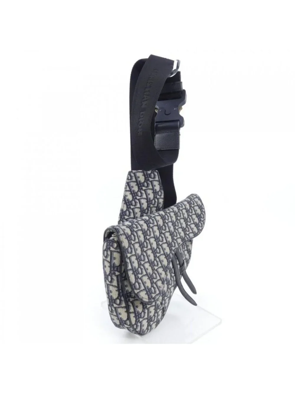 Dior Saddle Blue Jacquard Bag Black Navy Beige